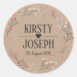 Sticker Rond Stick Mariage rose Floral Wreath Monogram Gold