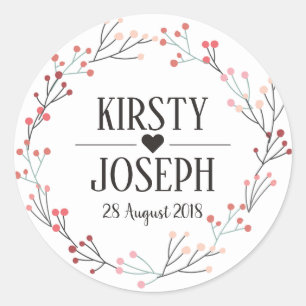 Sticker Rond Stick Mariage rose Floral Wreath Monogram Gold