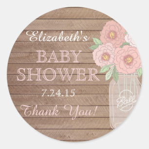 Sticker Rond Stick Mason Floral et Baby shower rose Bois