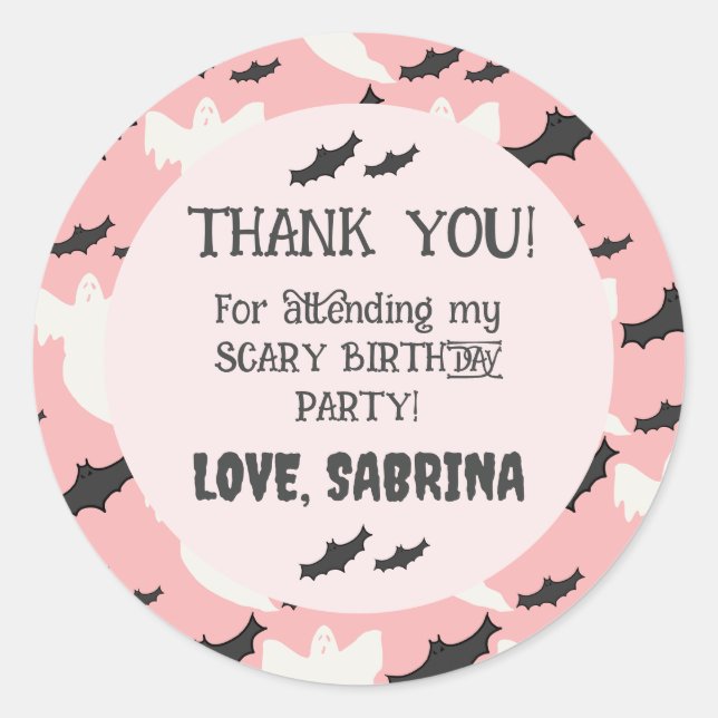 Sticker Rond Stick Merci d'anniversaire rose mignon (Devant)