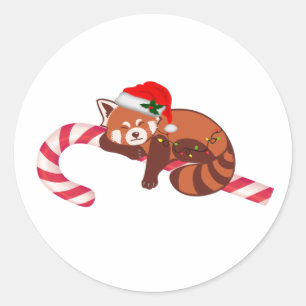 Sticker Rond Stick Panda Rouge dormant de Noël