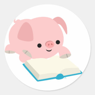 Sticker Rond Stick Piglet De Lecture De Carton Cute