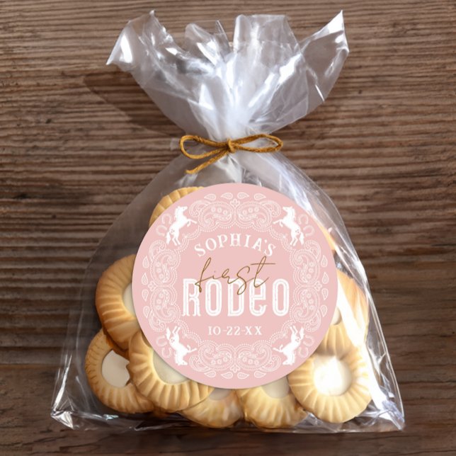Sticker Rond Stick Premier Rodéo 1er Anniversaire - Pink Wester (Favor Sticker)