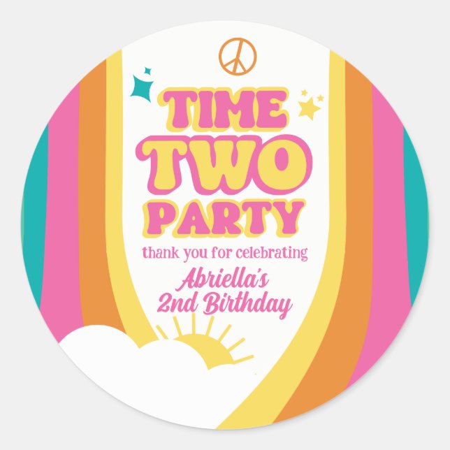 Sticker Rond Stick rétro Time Two Party 2e anniversaire (Devant)