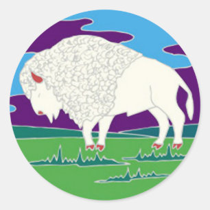 Sticker Rond Stick rond amérindien de Buffalo blanc