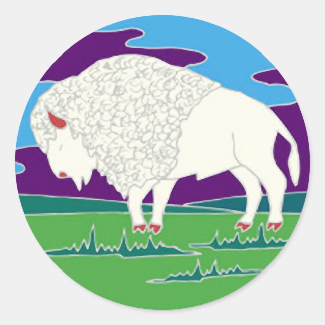 Sticker Rond Stick rond amérindien de Buffalo blanc (Devant)