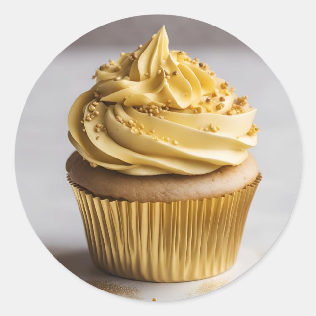 Sticker Rond Stick rond de la boulangerie Cupcake or jaune (Devant)