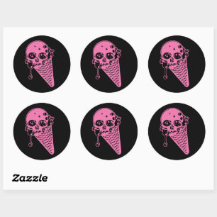 Sticker Rond Stick rond rose crème glacée cône classique