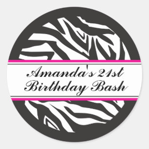 Sticker Rond Stick rond Zebra Print noir et rose chaud