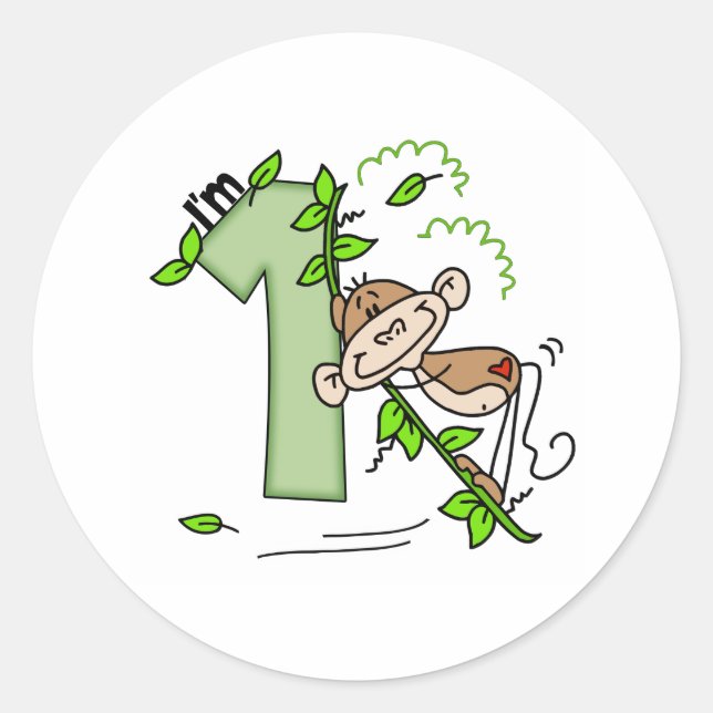 Sticker Rond Stick Singe Swing 1er Anniversaire (Devant)