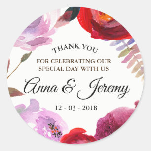 Sticker Rond Sticke floral d'aquarelle rose-foncé, rouge et