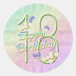Sticker Rond Sticke rond arc-en-ciel et papillons 18e anniversa