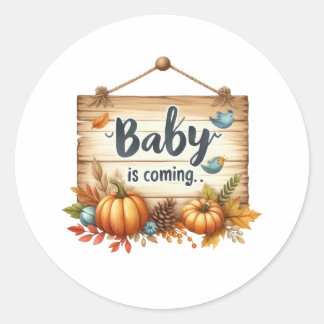 Sticker Rond Sticker-Baby shower de bois - Sceau d'invitation -