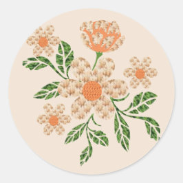 Sticker Rond Sticker, effet Crochet fleurs