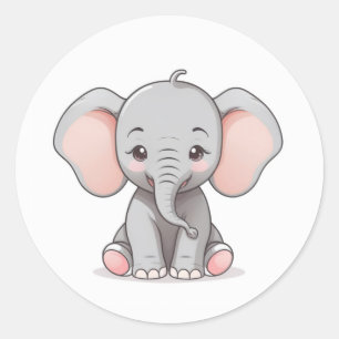 Sticker Rond Sticker, Eléphant souriant bébé avec des joues bla