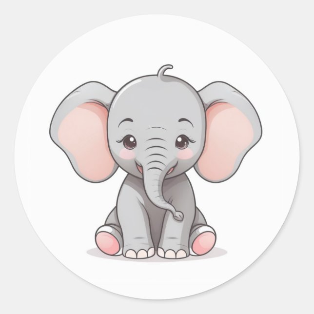 Sticker Rond Sticker, Eléphant souriant bébé avec des joues bla (Devant)