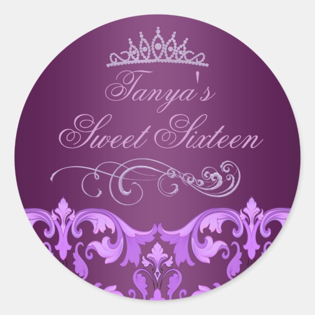 Sticker Rond Sticker/sceau d'enveloppe 16 Tiara Sweet pourpre D (Devant)