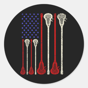 Sticker Rond Sticks Lacrosse Drapeau Américain américain