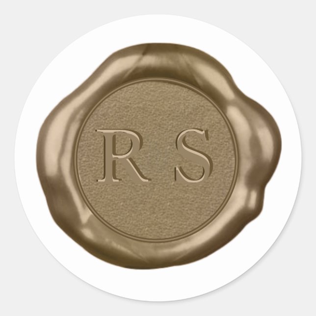 Sticker Rond Sticleur de cire d'or monogramme sur blanc, (Devant)