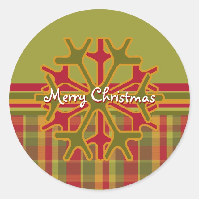 Sticker Rond Sticleur de Flocon de Neige Plaid & Stripes Rouge  (Devant)