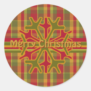 Sticker Rond Sticleur de Flocon de Neige Plaid & Stripes Rouge