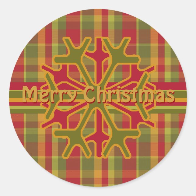 Sticker Rond Sticleur de Flocon de Neige Plaid & Stripes Rouge  (Devant)