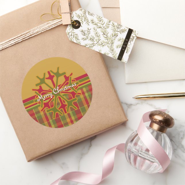 Sticker Rond Sticleur de Flocon de Neige Plaid & Stripes Rouge  (Cadeaux)