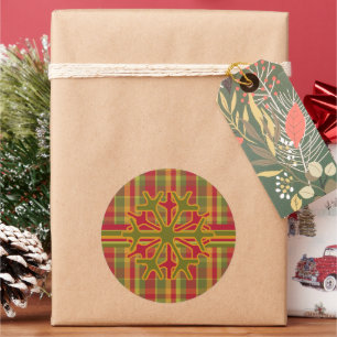 Sticker Rond Sticleur de Flocon de Neige Plaid & Stripes Rouge 