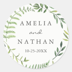 Sticker Rond Sticleur Mariage de feuille d'aquarelle