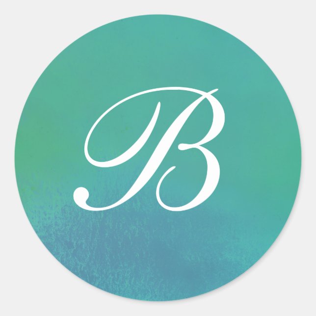 Sticker Rond Sticleur monogramme turquoise à l'aquarelle bleu c (Devant)