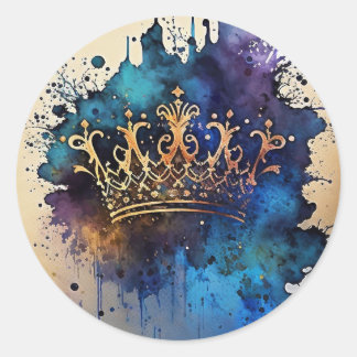 Sticker Rond Sticule de phoque de couronne d'aquarelle Regal