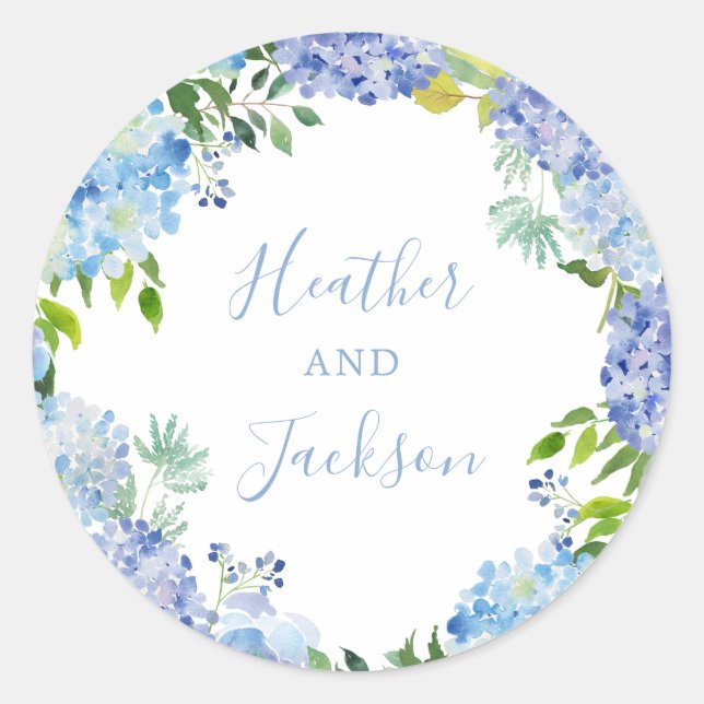 Sticker Rond Sticule rond Mariage Blue Hydrangeas (Devant)