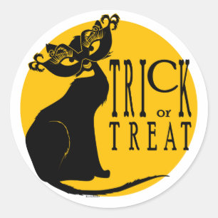Sticker Rond Sticule ronde pour chat noir Halloween ou Treat