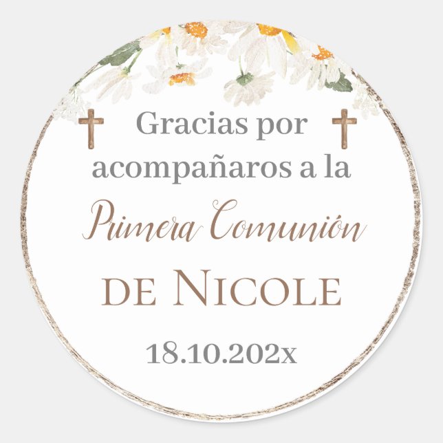 Sticker Rond Stikers floraux de la première communion (Devant)