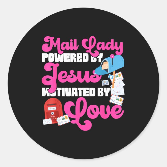 Sticker Rond Stman Mailman Jesus Faith Christian Mail Lady Were (Devant)