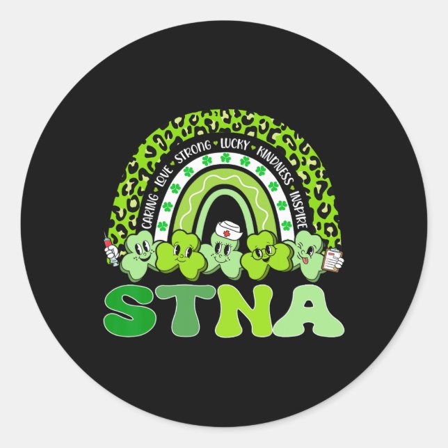 Sticker Rond Stna St Patrick's Day Rainbow Boho Retro Nurse (Devant)