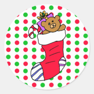 Sticker Rond Stockage rouge et vert de Noël de pois