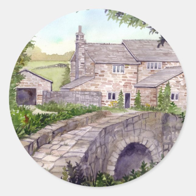 Sticker Rond Stone Bridge Watercolor (Devant)