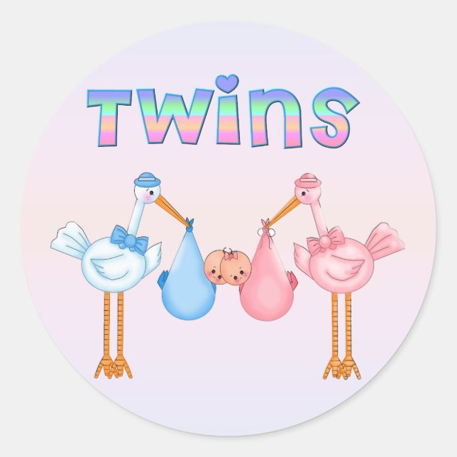 Sticker Rond Stork avec jumeaux (Devant)