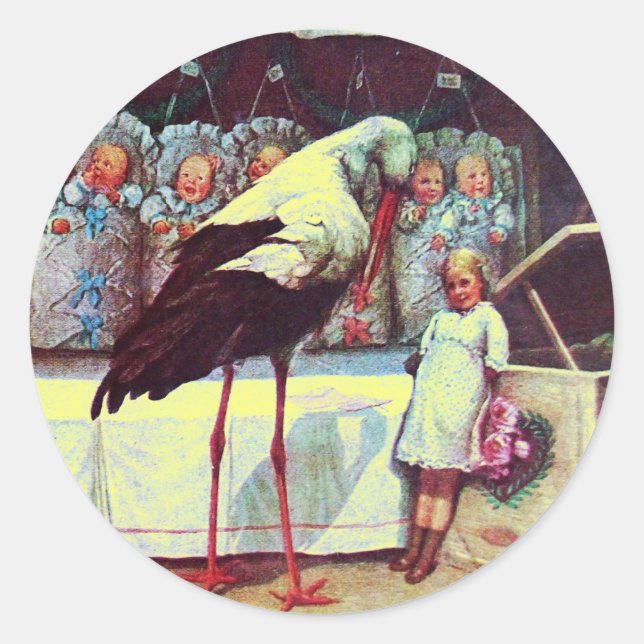 STICKER ROND STORK BÉBÉ GARÇON DOUCHE 3 (Devant)