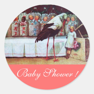 Sticker Rond STORK BÉBÉ GARÇON DOUCHE 3 rose