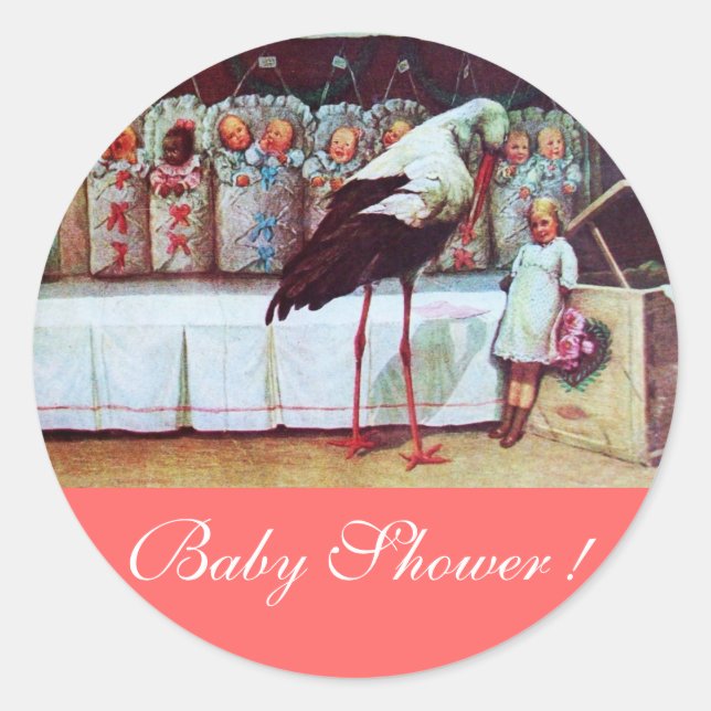 Sticker Rond STORK BÉBÉ GARÇON DOUCHE 3 rose (Devant)