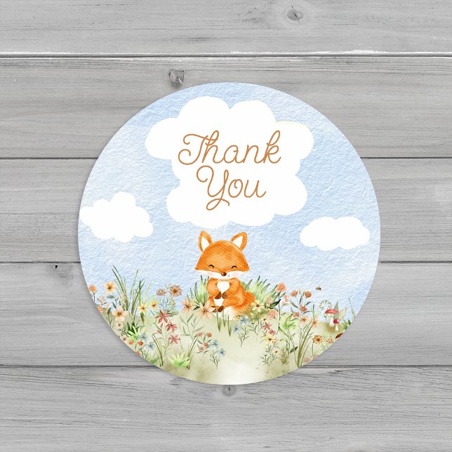 Sticker Rond Storybook Woodland Fox Baby shower Merci (Créateur téléchargé)