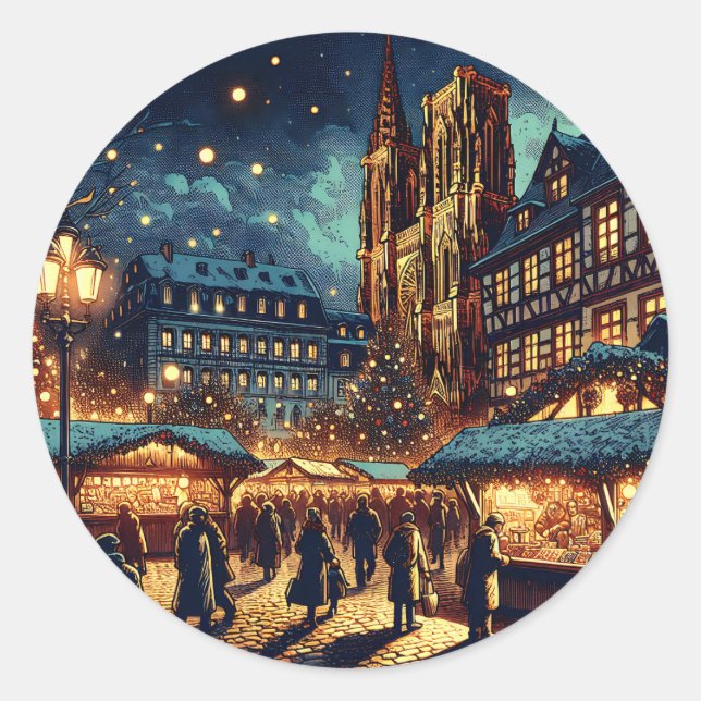 Sticker Rond Strasbourg, France Marché de Noël (Devant)