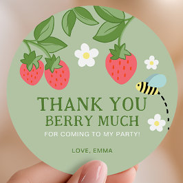 Sticker Rond Strawberry Birthday Party Favor Thank you