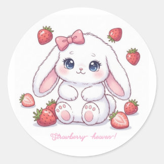Sticker Rond Strawberry Wonderland Bunny - Anime Style Kawaii 
