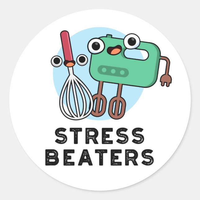 Sticker Rond Stress Beatters Funny Baking Whisk Pun (Devant)