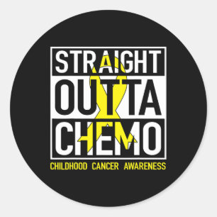 Sticker Rond Stright Outta Chemo Gold Ribbon Cancer de l'enfanc