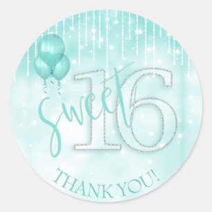 Sticker Rond String Lights & Balloons Sweet 16 ID Turquoise473