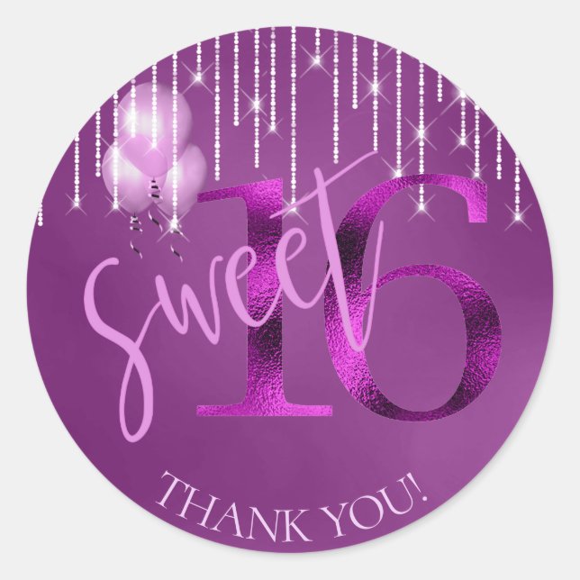 Sticker Rond String Lights & Balloons Sweet 16 Orchid ID473 (Devant)